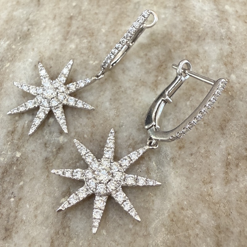 Doves by Doron 18k White Gold Starburst Huggie Earrings