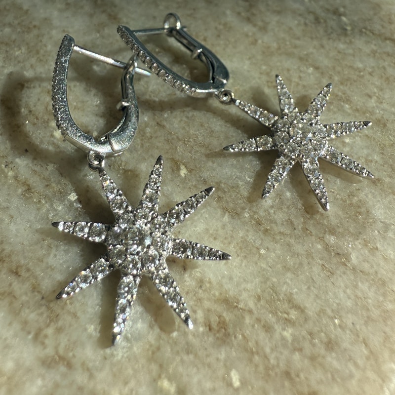 Doves by Doron 18k White Gold Starburst Huggie Earrings