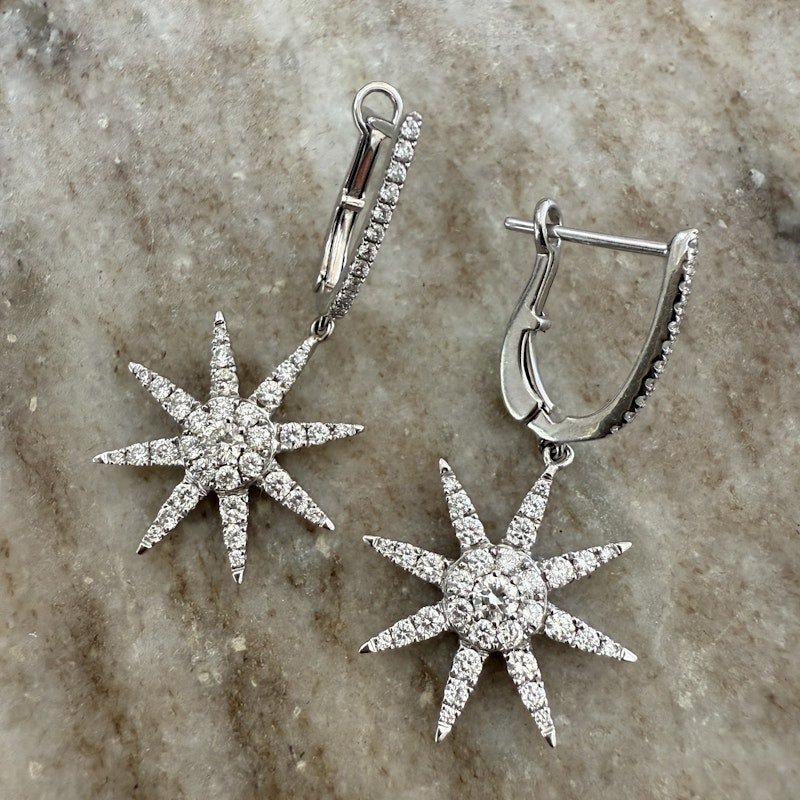 Doves by Doron 18k White Gold Starburst Huggie Earrings