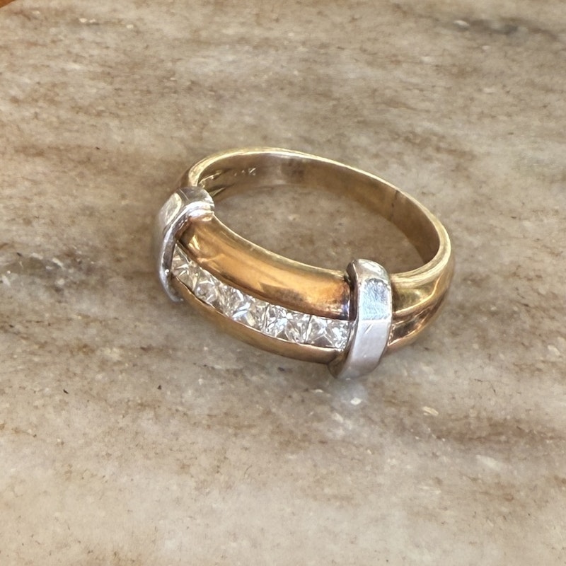 14K White & Yellow Gold Two-Tone Princess Cut Diamond Ring