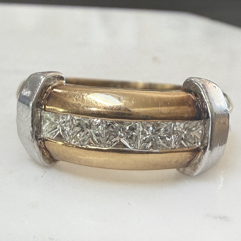 14K White & Yellow Gold Two-Tone Princess Cut Diamond Ring