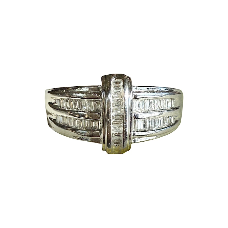 14k White Gold Art Deco-Inspired Baguette Diamond Ring