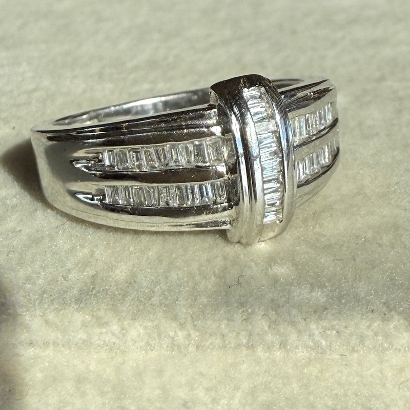 14k White Gold Art Deco-Inspired Baguette Diamond Ring