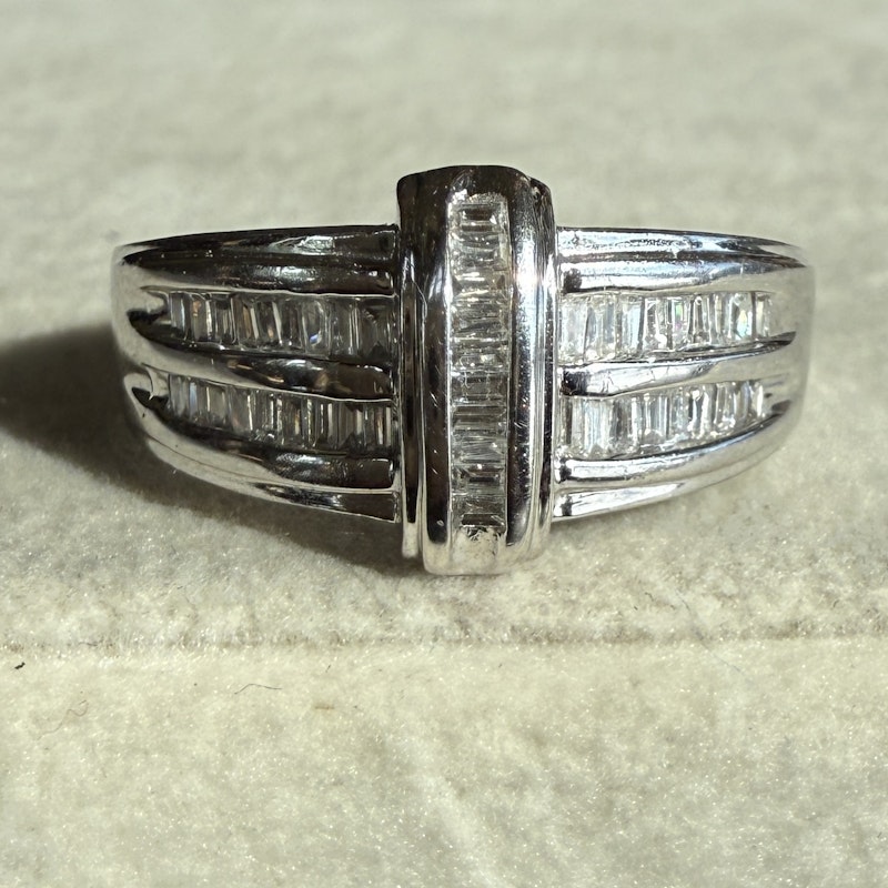14k White Gold Art Deco-Inspired Baguette Diamond Ring