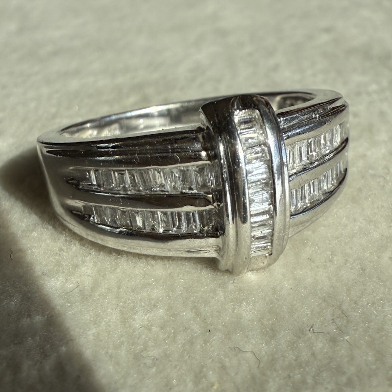 14k White Gold Art Deco-Inspired Baguette Diamond Ring