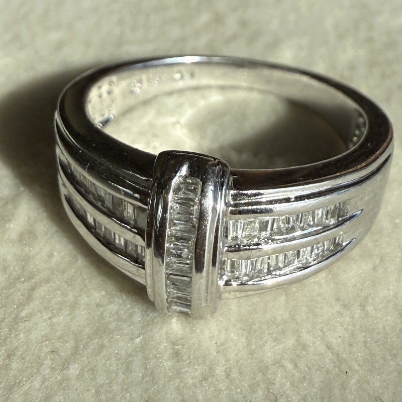 14k White Gold Art Deco-Inspired Baguette Diamond Ring