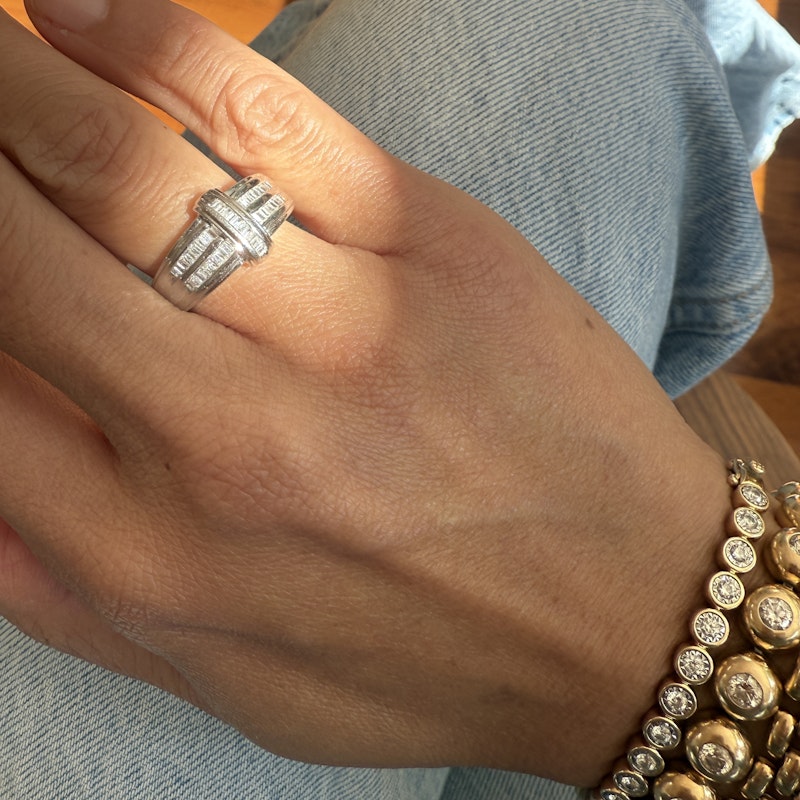 14k White Gold Art Deco-Inspired Baguette Diamond Ring