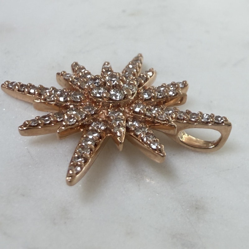 14k Rose Gold Starburst Diamond Pendant Charm