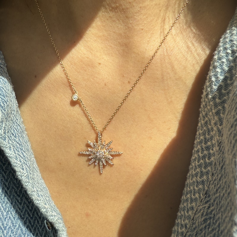 14k Rose Gold Starburst Diamond Pendant Charm