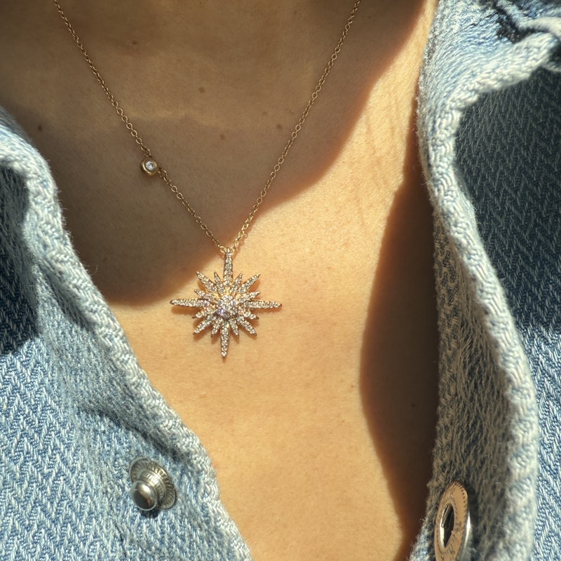 14k Rose Gold Starburst Diamond Pendant Charm