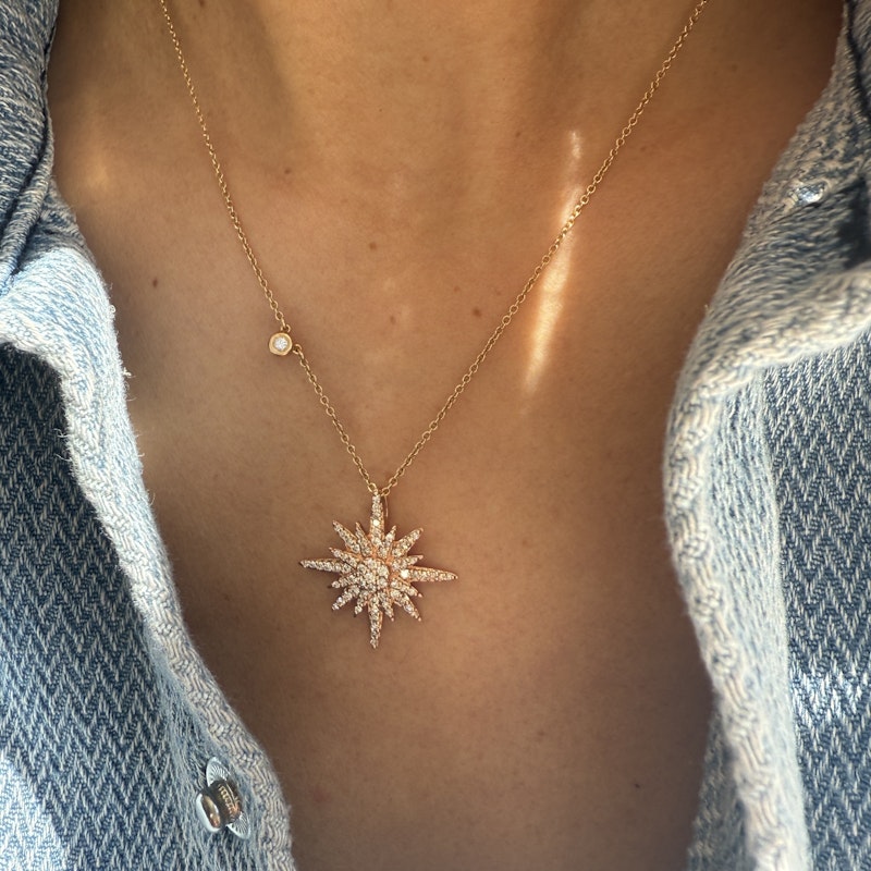 14k Rose Gold Starburst Diamond Pendant Charm