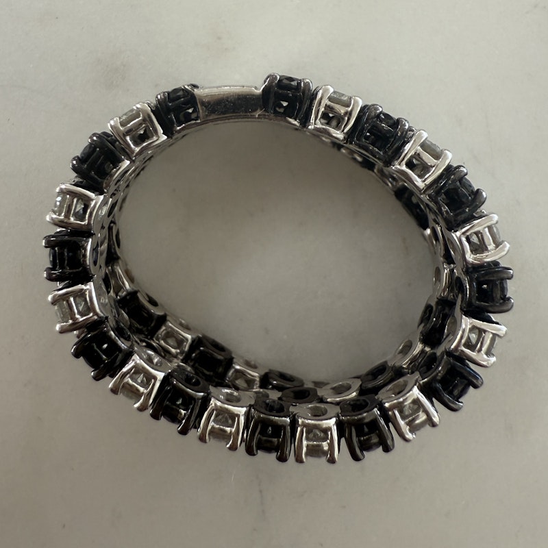 Three-Row 18k White Gold Black and White Diamond Checker Ring