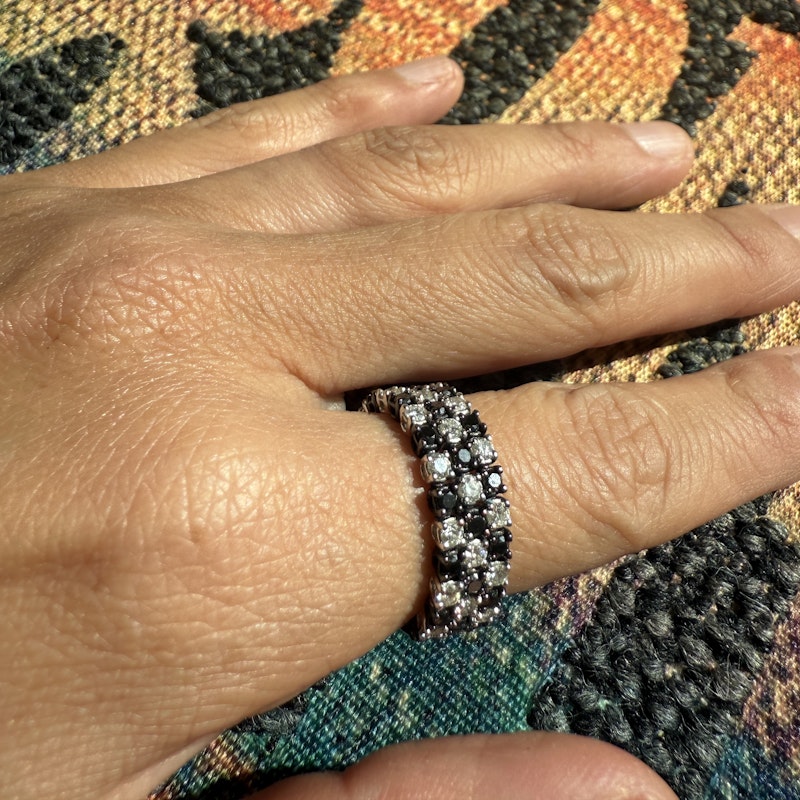 Three-Row 18k White Gold Black and White Diamond Checker Ring