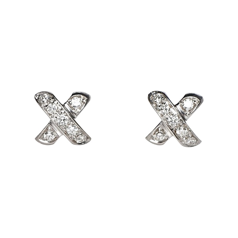 Tiffany & Co 18k White Gold Diamond Paloma Picasso X Kiss Earrings