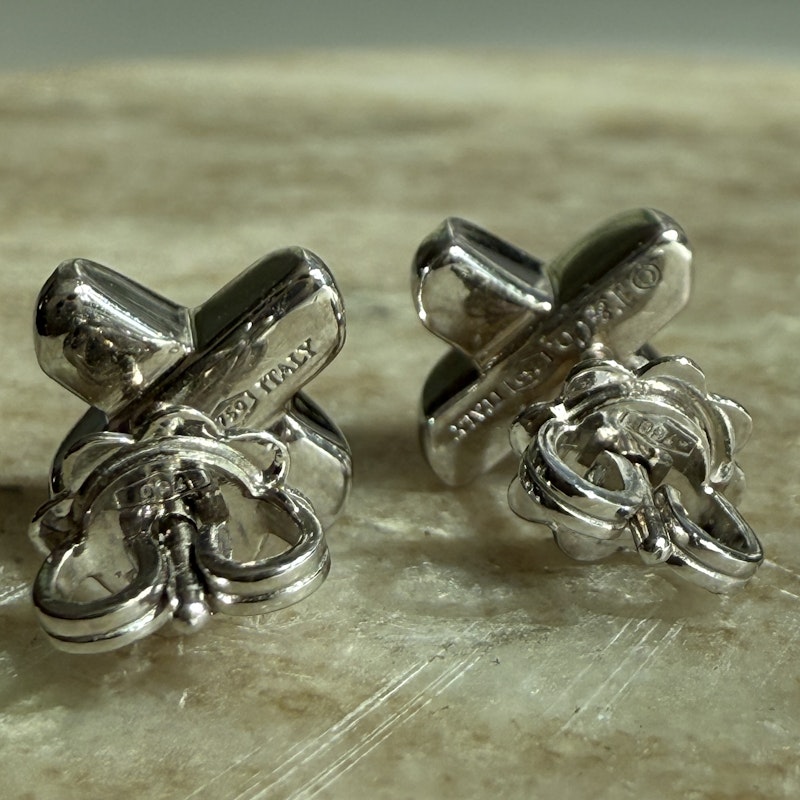 Tiffany & Co 18k White Gold Diamond Paloma Picasso X Kiss Earrings