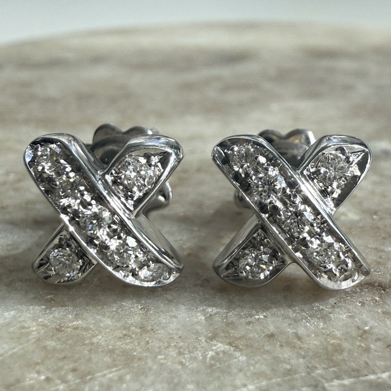 Tiffany & Co 18k White Gold Diamond Paloma Picasso X Kiss Earrings