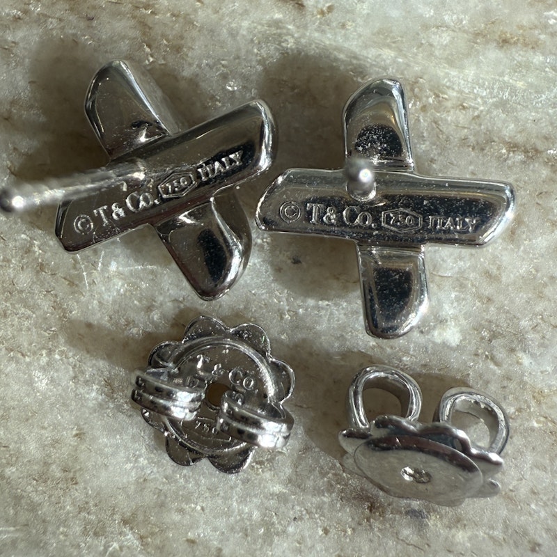 Tiffany & Co 18k White Gold Diamond Paloma Picasso X Kiss Earrings