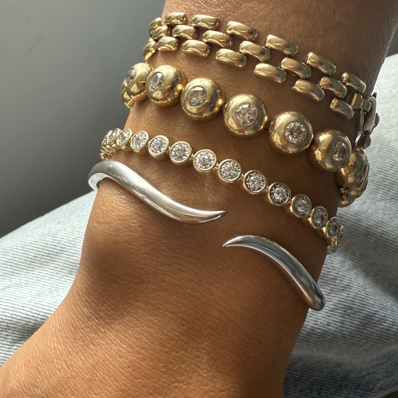 14k White Gold Wave Cuff Bangle