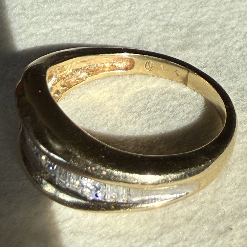 14k Yellow Gold Baguette & Round Diamond Swoop Ring