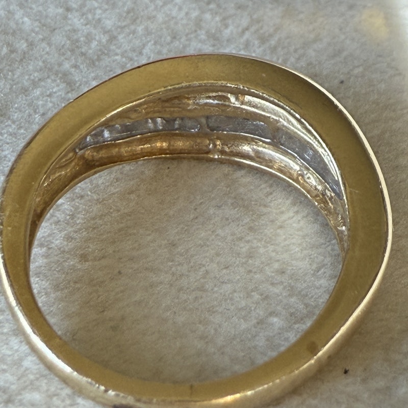 14k Yellow Gold Baguette & Round Diamond Swoop Ring