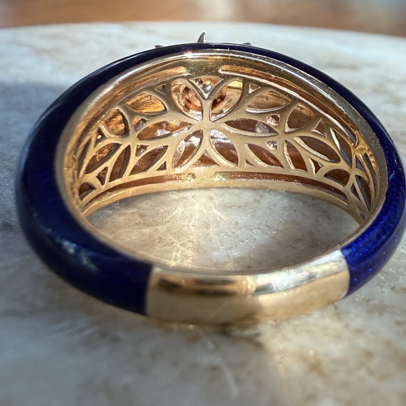 18k Rose Gold Celestial Starburst Navy Enamel Dome Ring