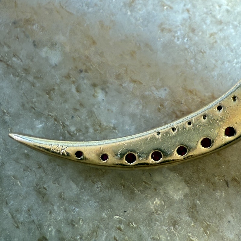 14k Yellow Gold Ruby and Diamond Crescent Moon Pendant