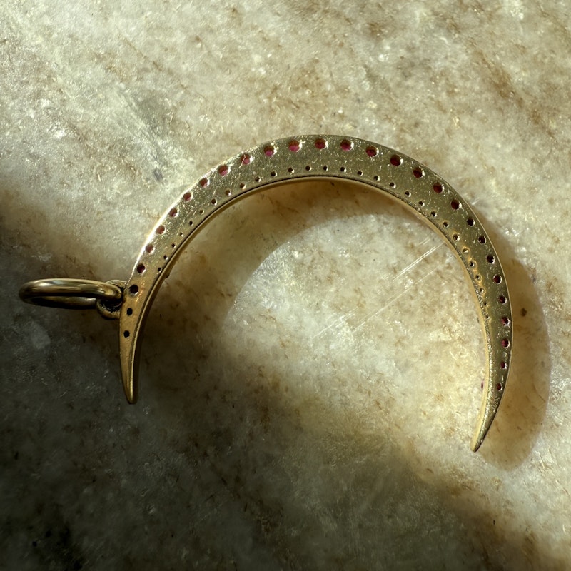 14k Yellow Gold Ruby and Diamond Crescent Moon Pendant