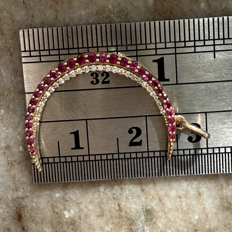 14k Yellow Gold Ruby and Diamond Crescent Moon Pendant