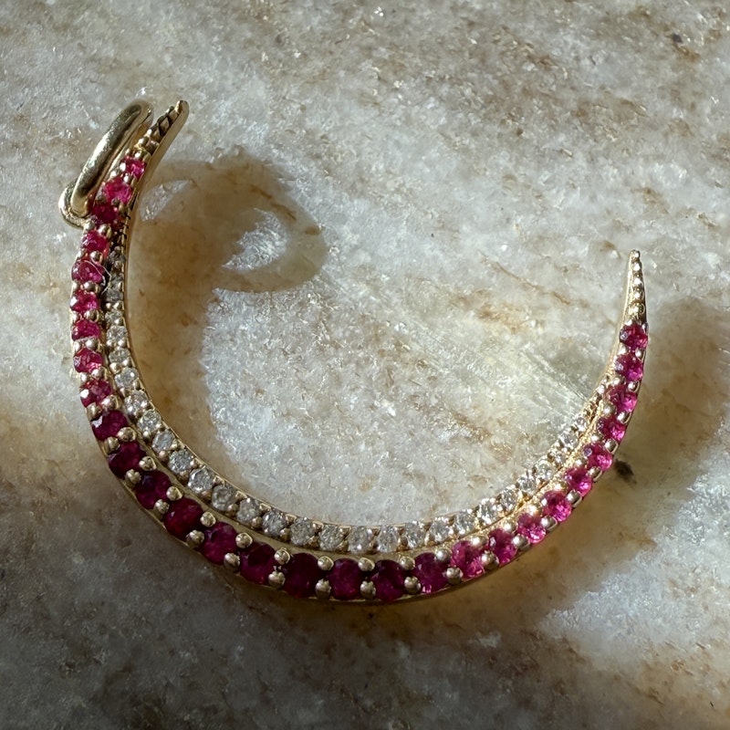 14k Yellow Gold Ruby and Diamond Crescent Moon Pendant