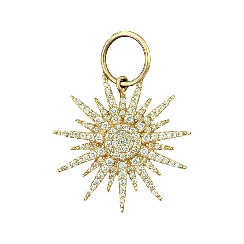 14k Yellow Gold Pavé Diamond Starburst Pendant Charm