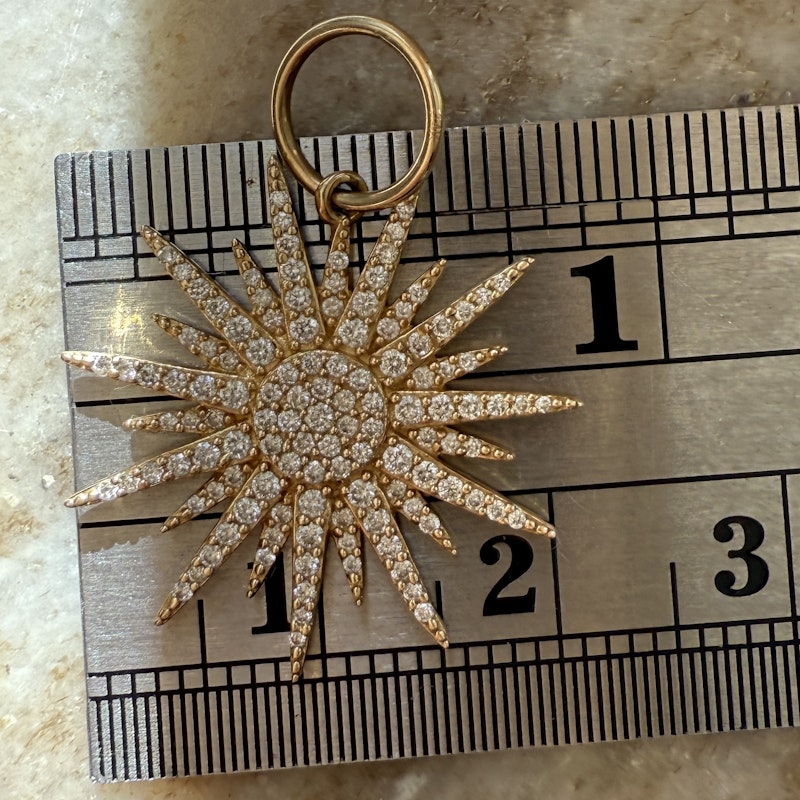 14k Yellow Gold Pavé Diamond Starburst Pendant Charm