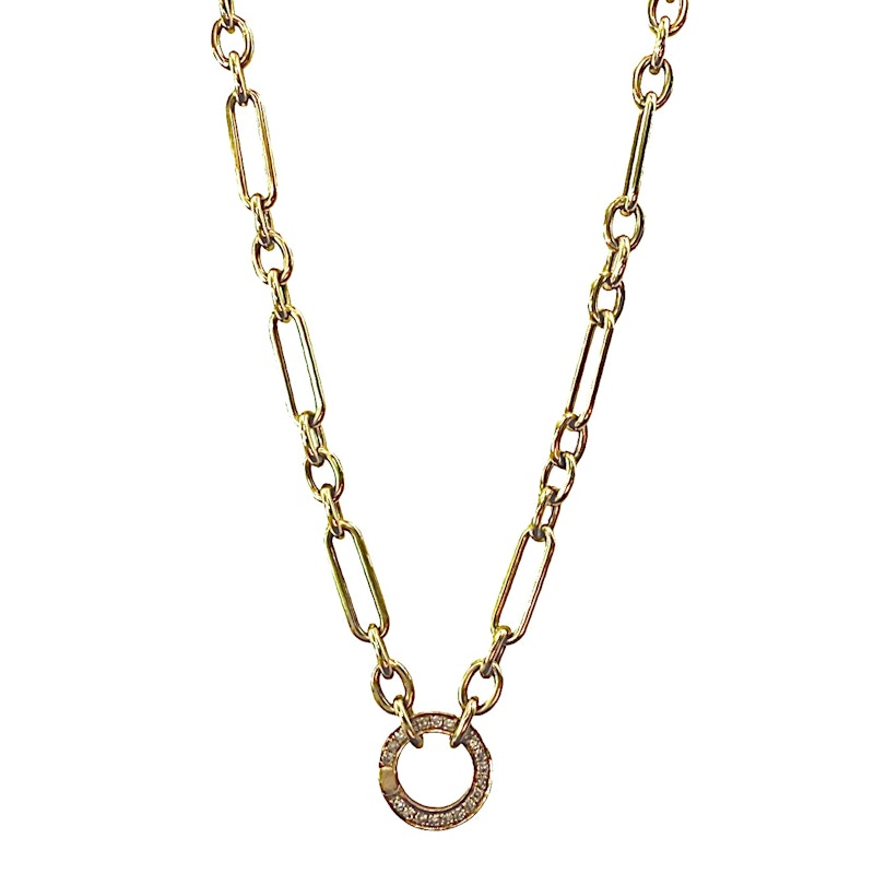 14k Yellow Gold Trombone Link Chain Necklace with Diamond Connector