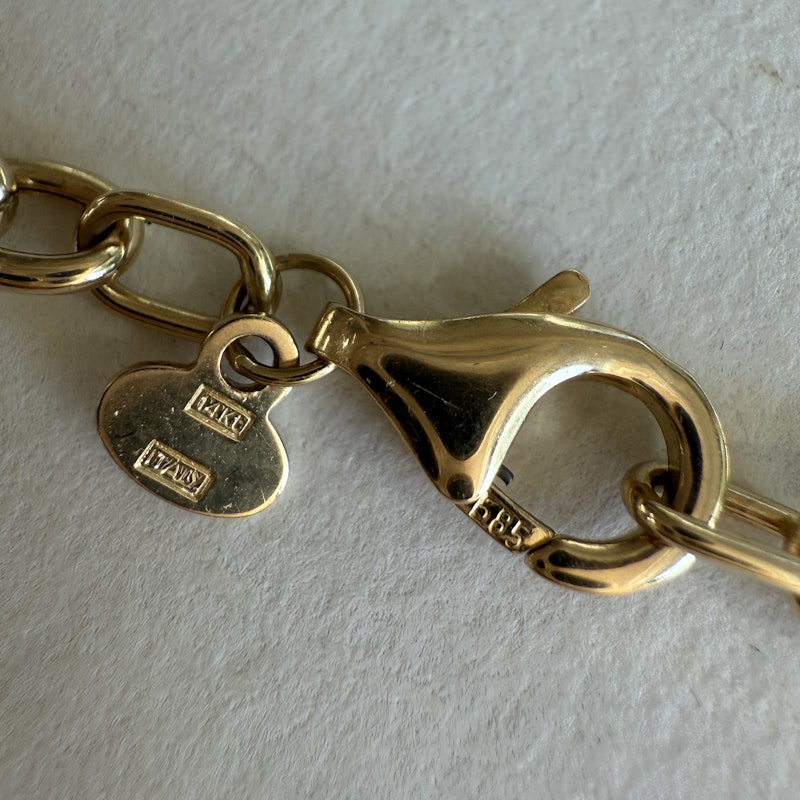 14k Yellow Gold Trombone Link Chain Necklace with Diamond Connector