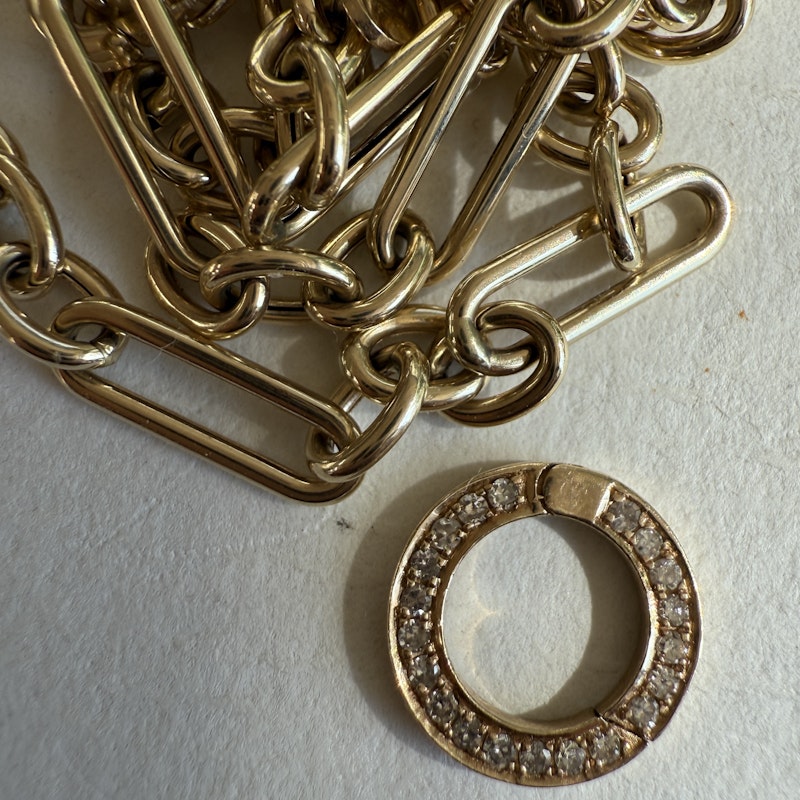 14k Yellow Gold Trombone Link Chain Necklace with Diamond Connector