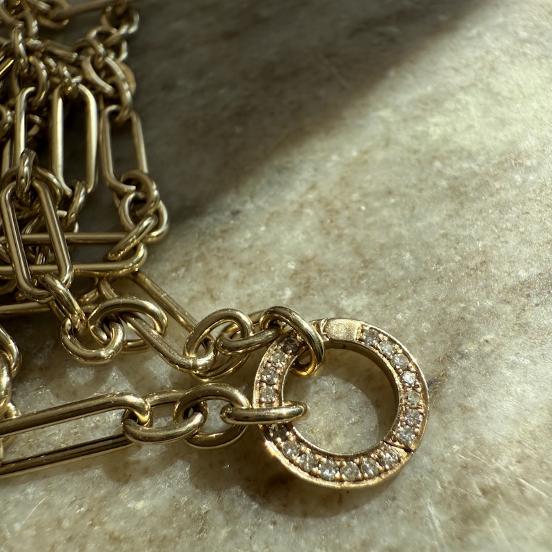 14k Yellow Gold Trombone Link Chain Necklace with Diamond Connector