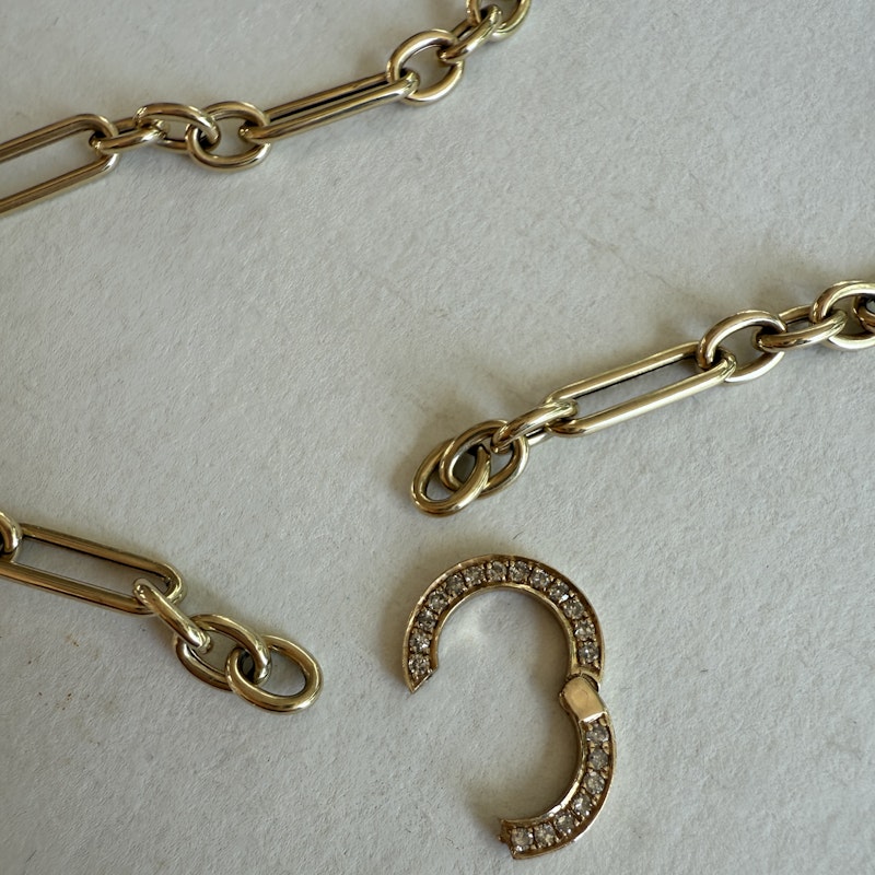 14k Yellow Gold Trombone Link Chain Necklace with Diamond Connector