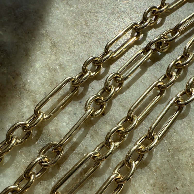 14k Yellow Gold Trombone Link Chain Necklace with Diamond Connector