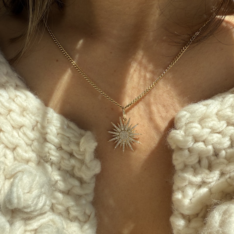 14k Yellow Gold Pavé Diamond Starburst Pendant Charm