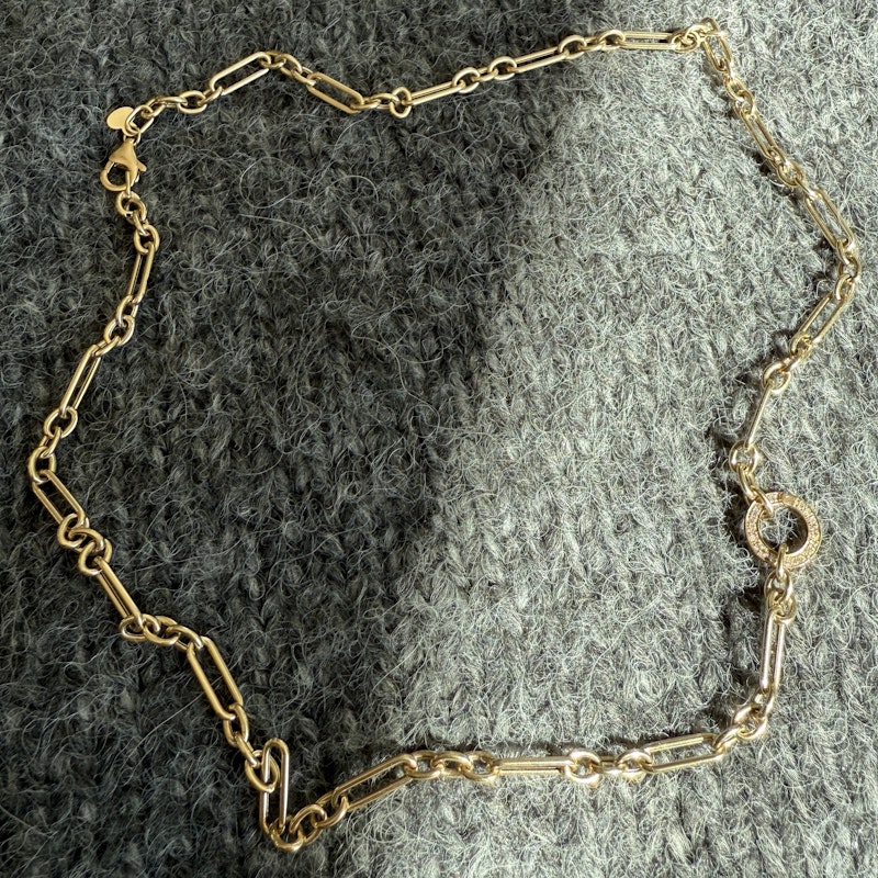 14k Yellow Gold Trombone Link Chain Necklace with Diamond Connector