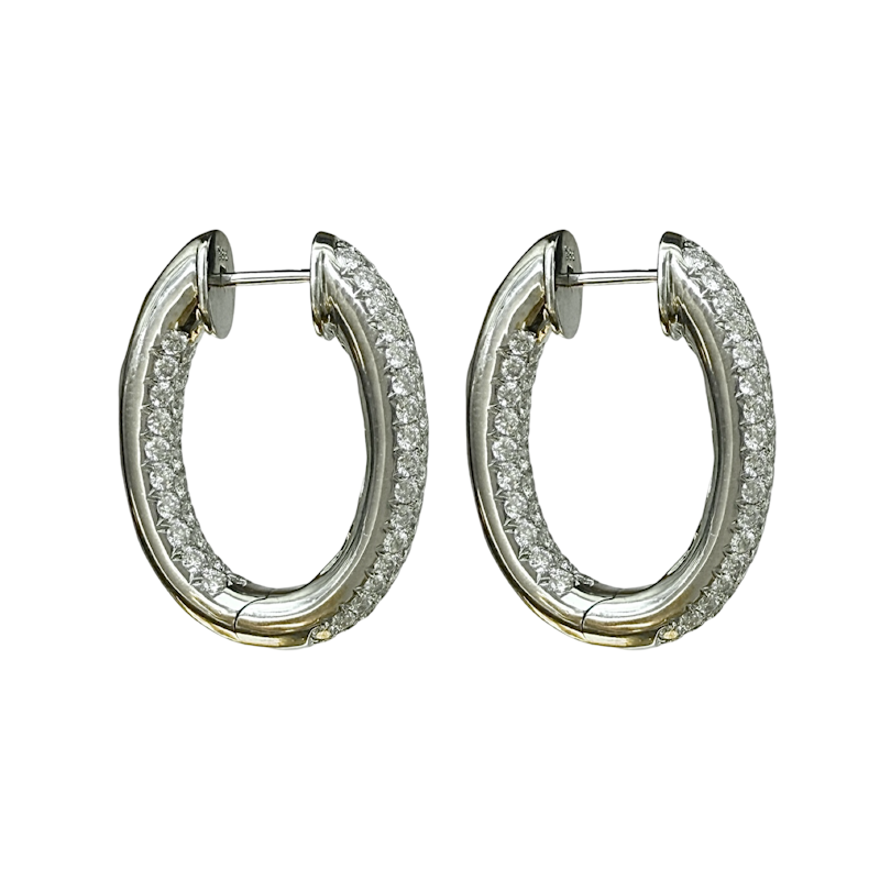 14k White Gold Inside Out Diamond Jumbo Oval Hoop Earrings