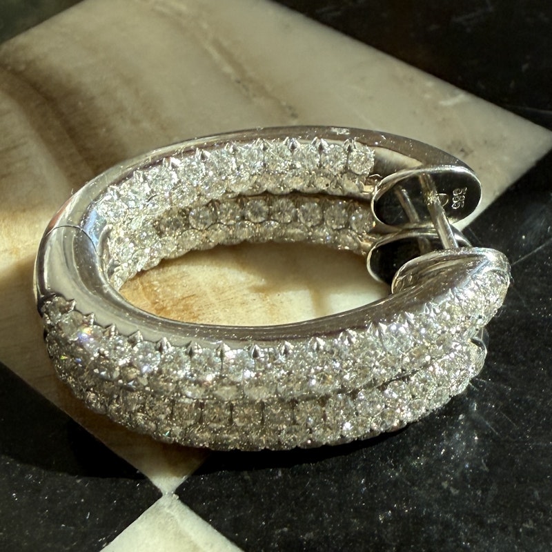 14k White Gold Inside Out Diamond Jumbo Oval Hoop Earrings