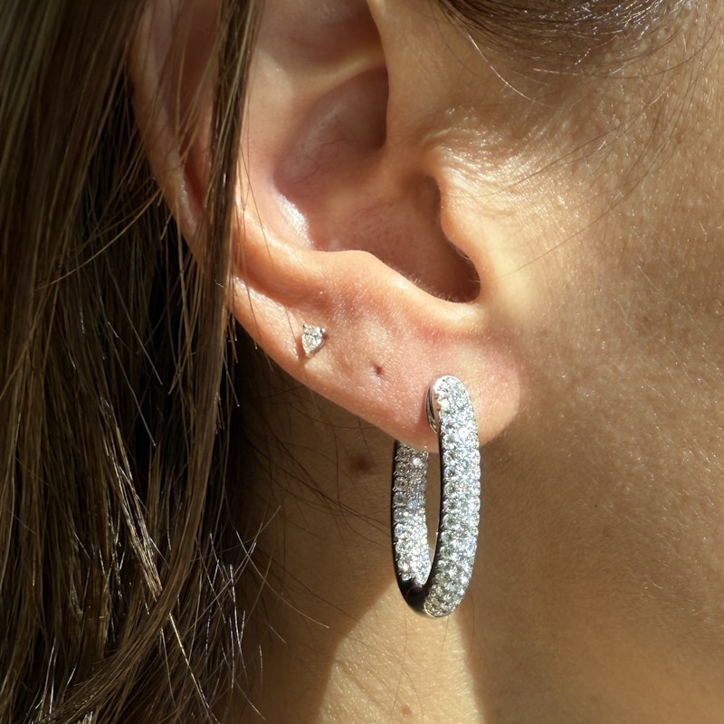 14k White Gold Inside Out Diamond Jumbo Oval Hoop Earrings