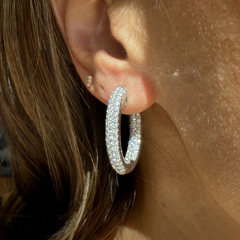 14k White Gold Inside Out Diamond Jumbo Oval Hoop Earrings