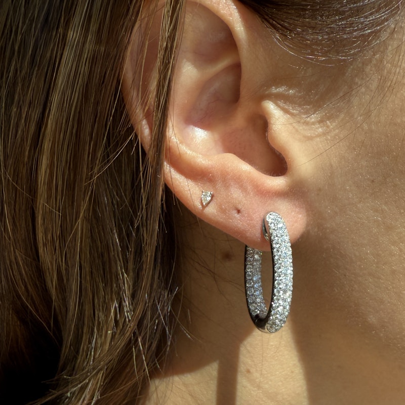 14k White Gold Inside Out Diamond Jumbo Oval Hoop Earrings