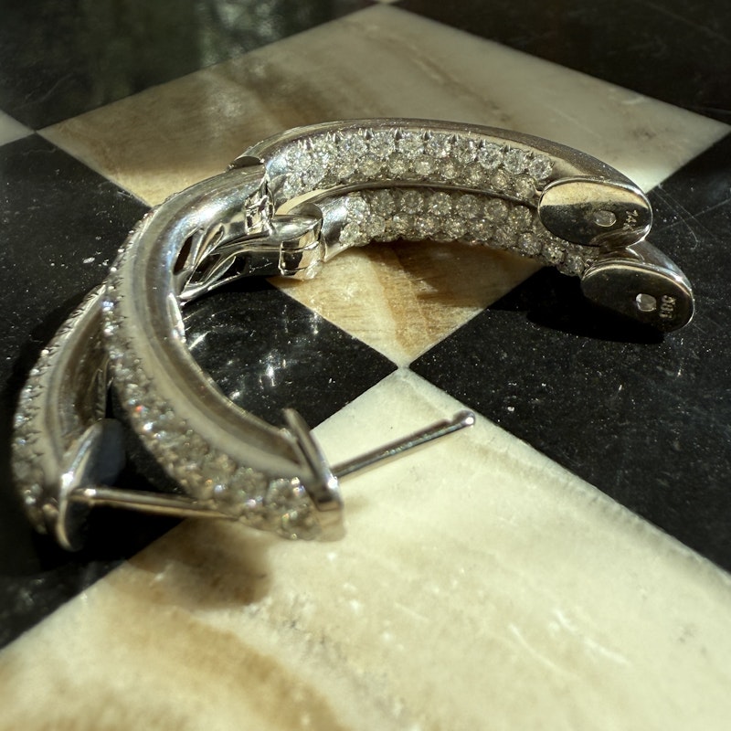 14k White Gold Inside Out Diamond Jumbo Oval Hoop Earrings