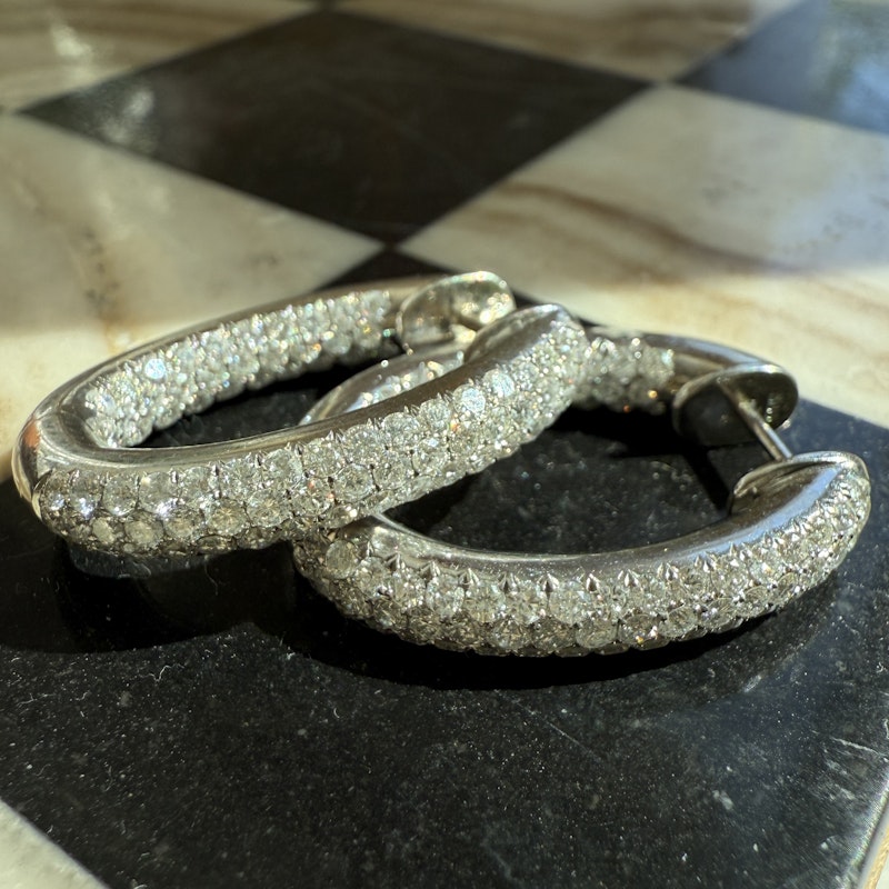 14k White Gold Inside Out Diamond Jumbo Oval Hoop Earrings