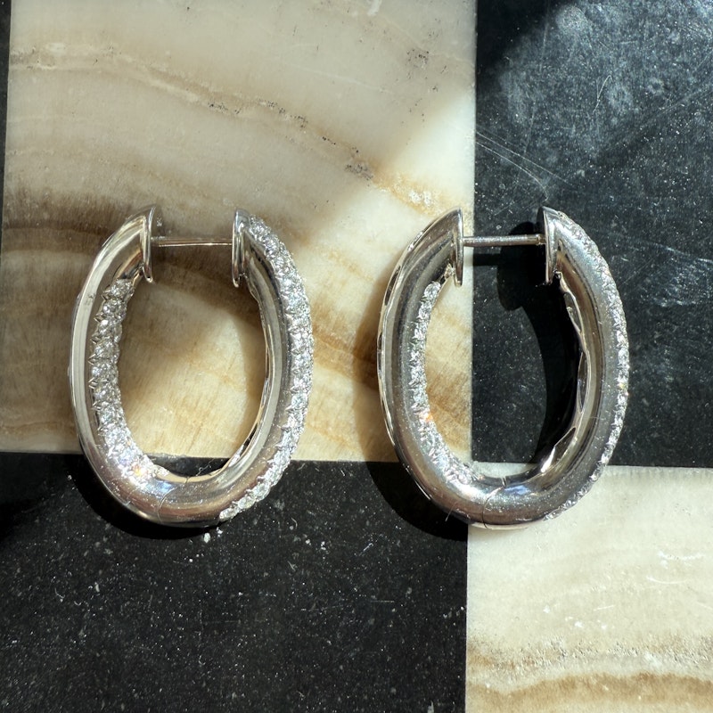 14k White Gold Inside Out Diamond Jumbo Oval Hoop Earrings