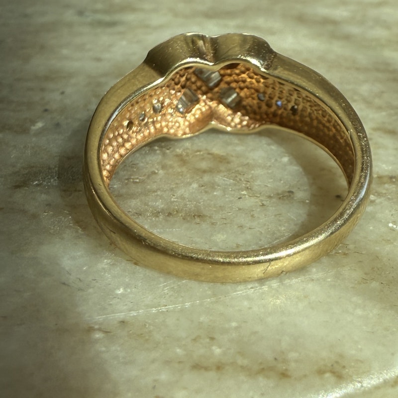 14k Yellow Gold Baguette and Round Diamond Crossover Ring