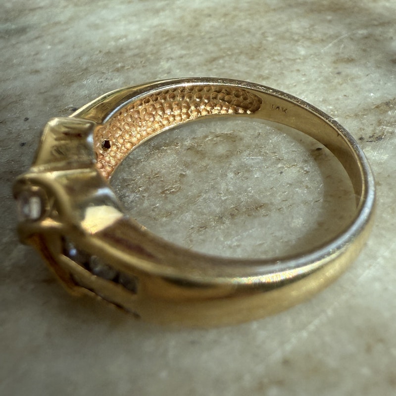 14k Yellow Gold Baguette and Round Diamond Crossover Ring