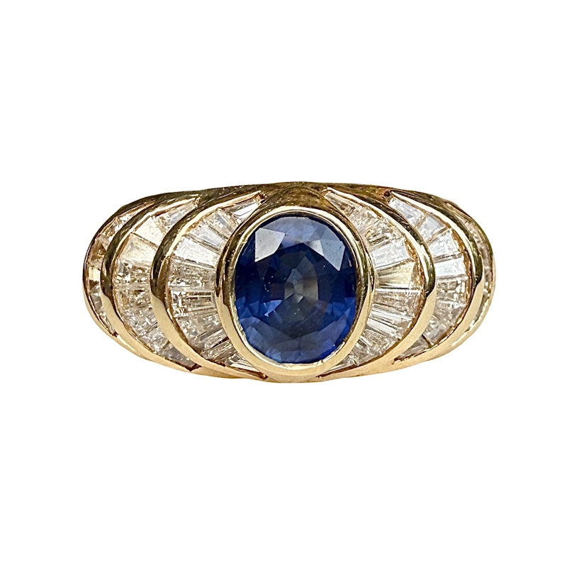 14k Yellow Gold Oval Blue Sapphire Diamond Ring